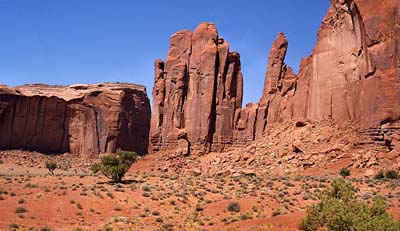 View of red sandstone towers
